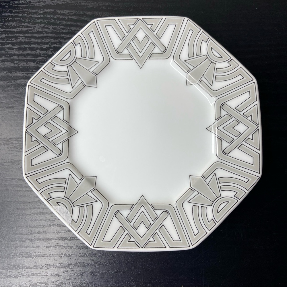 Fitz & Floyd The Ritz Gray 4 Bread & Butter Plates Octagonal Shape Art Deco